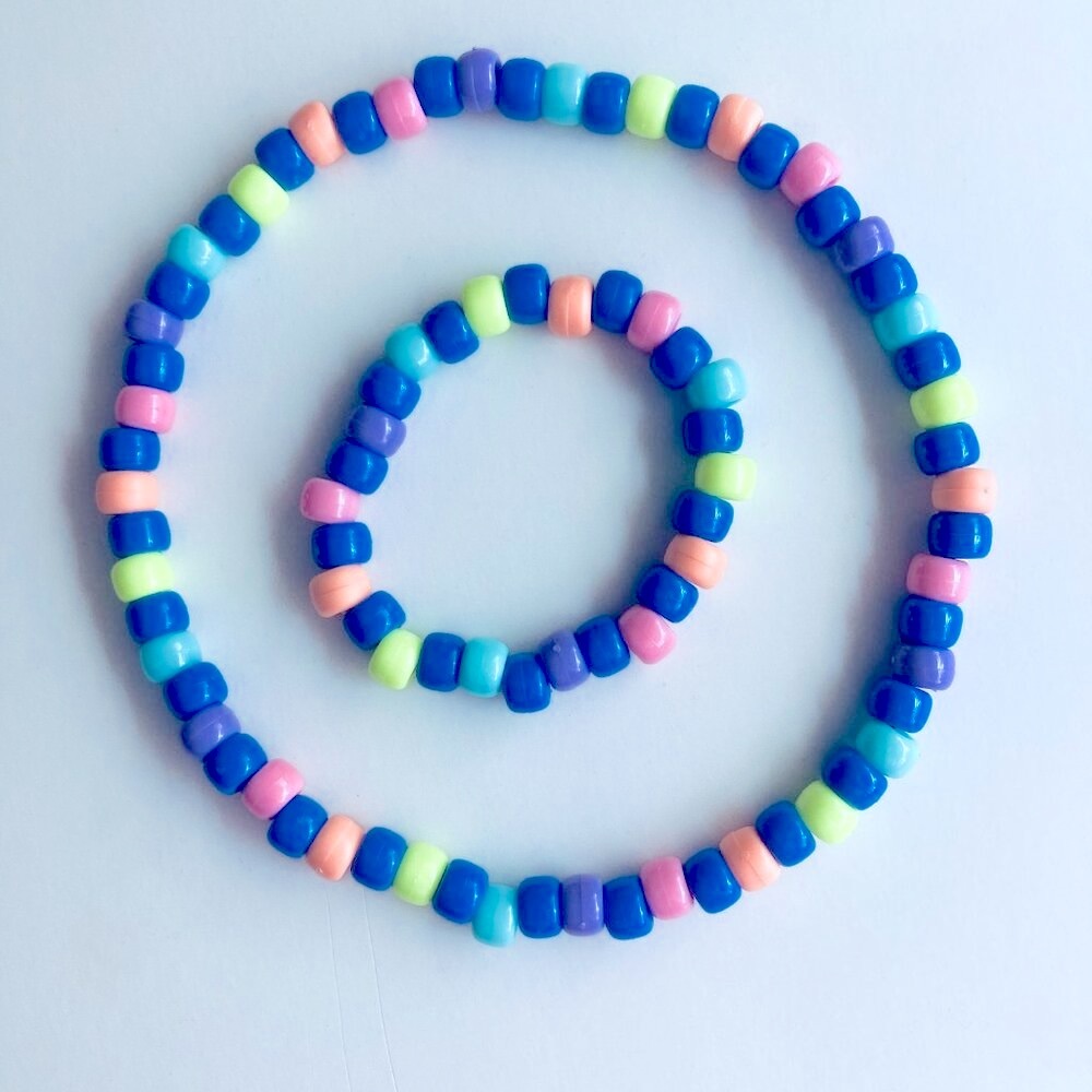 🍒 5/$25 🍒 Pastel & Blue Rainbow Rave Kandi Choker Necklace & Bracelet